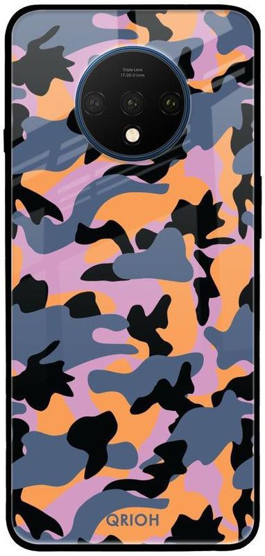 QRIOH Glass Back Cover for OnePlus 7T  (Multicolor, Grip Case, Silicon, Pack of: 1)