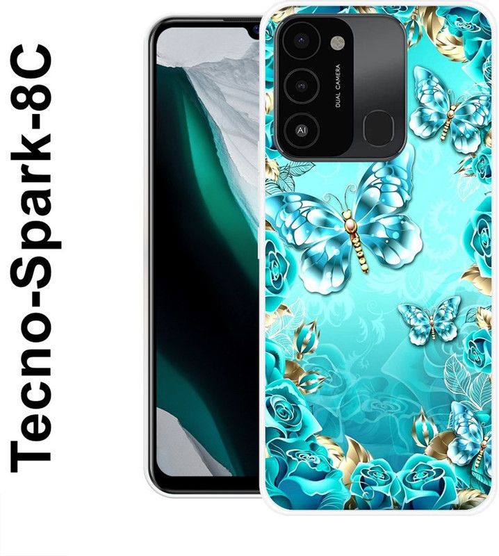 REALKING Back Cover for Tecno Spark 8C  (Blue, Gold, Silicon)