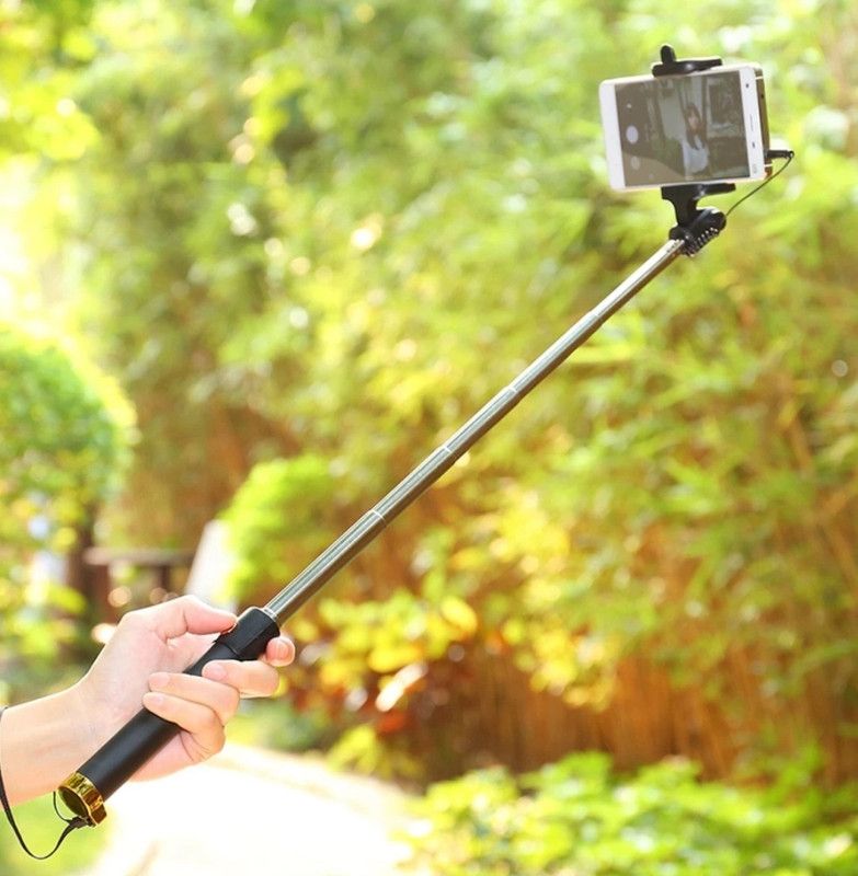 Gadget Zone Cable Selfie Stick  (Black, Remote Included)