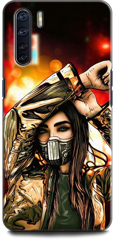 INDICRAFT Back Cover for OPPO F15, CPH2001 GIRL, MASK, CUTE GIRL, ART, ANIME, RESPIRATOR, TEXTURE  (Multicolor, Shock Proof, Pack of: 1)