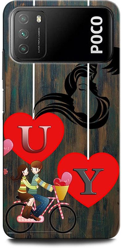 ORBIQE Back Cover for POCO M3 MZB087CIN UY, U LOVE Y, Y LOVE U, U LETTER, Y LETTER, UY NAME  (Multicolor, Hard Case, Pack of: 1)