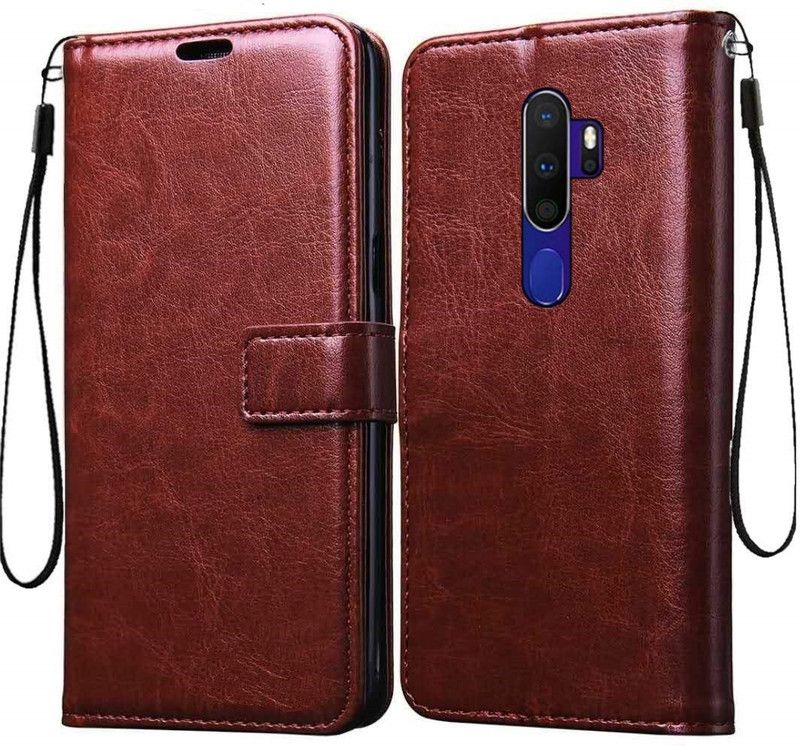 Tingtong Flip Cover for Oppo A9 2020, Oppo A5 2020  (Brown, Cases with Holder, Pack of: 1)