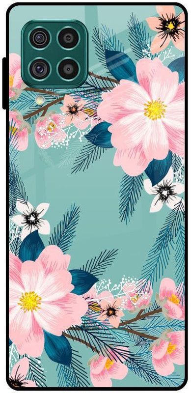QRIOH Glass Back Cover for Samsung Galaxy F62  (Blue, Pink, Grip Case, Silicon, Pack of: 1)