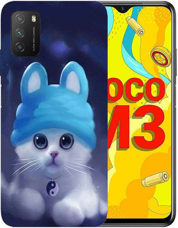 METOO Back Cover for POCO M3, Cat Design back cover Print :: 663, POCO M3 back cover for boys, girls, Friends  (Multicolor, Dual Protection, Silicon, Pack of: 1)