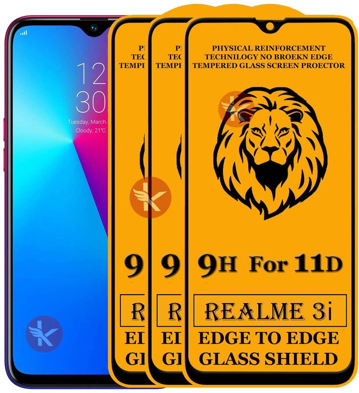 Kreatick Tempered Glass Guard for REALME-3I Edge to Edge Tempered Glass  (Pack of 3)