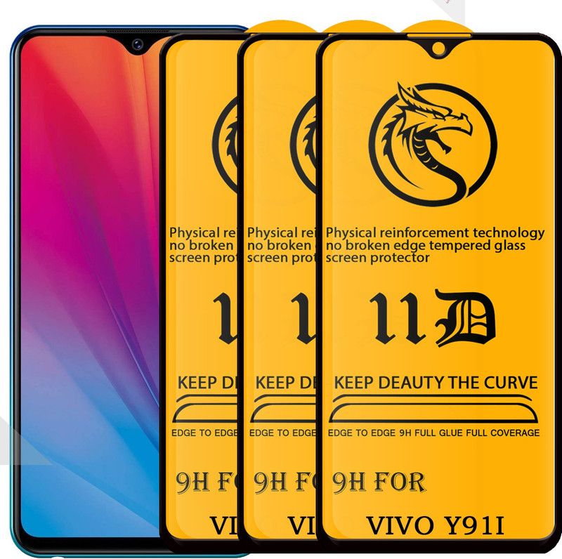 Asgeot Edge To Edge Tempered Glass for Vivo Y91I |With Easy Installation Kit|Impact Absorb|Full Adhesive Glass|  (Pack of 3)