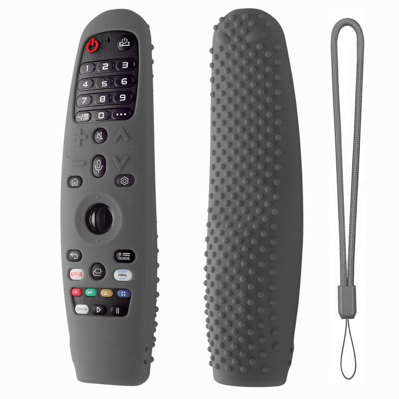Oboe Front & Back Case for LG AN-MR19BA AN-MR600 Magic Remote Silicone Full Wrap Protective Cover with Lanyard  (Grey, Shock Proof, Silicon, Pack of: 1)