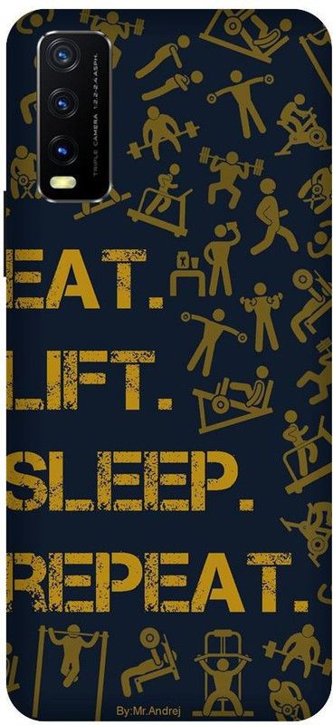 URCHIN Back Cover for Vivo Y20i Eat Sleep Gym Repeat, Gym, Gym love, bodybuilding, motivational  (Multicolor, Shock Proof, Pack of: 1)