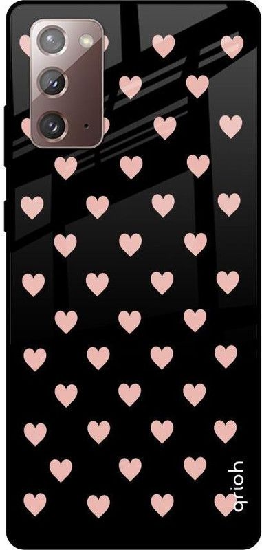 QRIOH Glass Back Cover for Samsung Galaxy Note 20  (Black, Pink, Grip Case, Silicon, Pack of: 1)