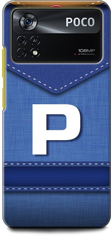 WallCraft Back Cover for POCO X4 Pro 5G P, P LETTER, P NAME, BLUE, JEANS, P ALPHABET, ALPHABET  (Multicolor, Dual Protection, Pack of: 1)