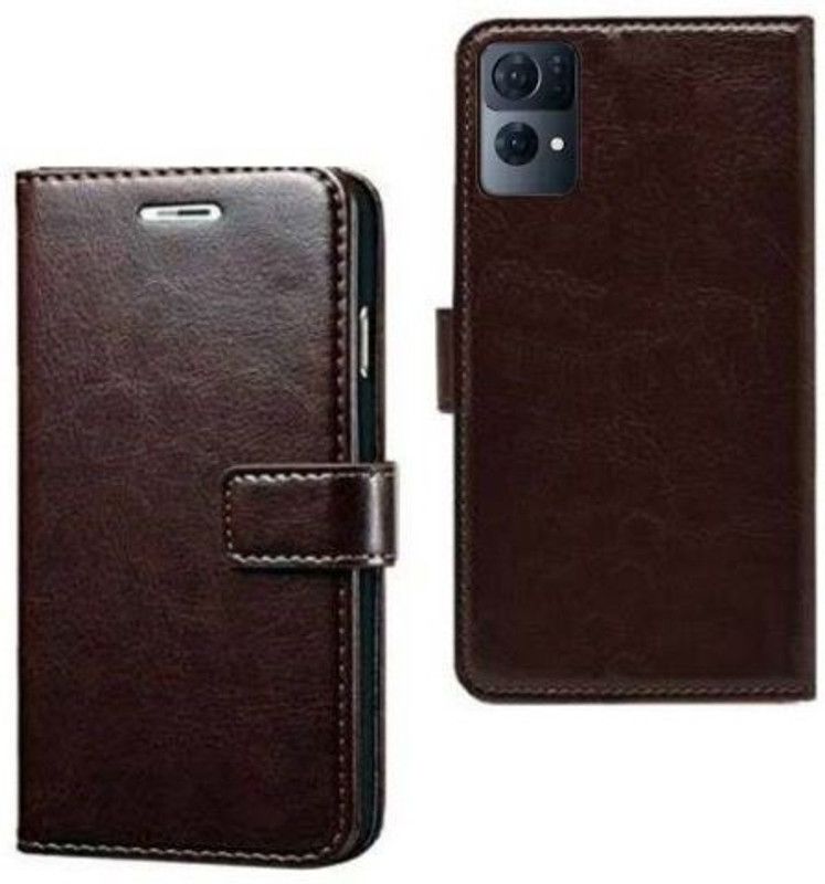 RharanxyN Flip Cover for OPPO Reno7 Pro 5G Back Cover in Cases & Covers  (Brown, Pack of: 1)