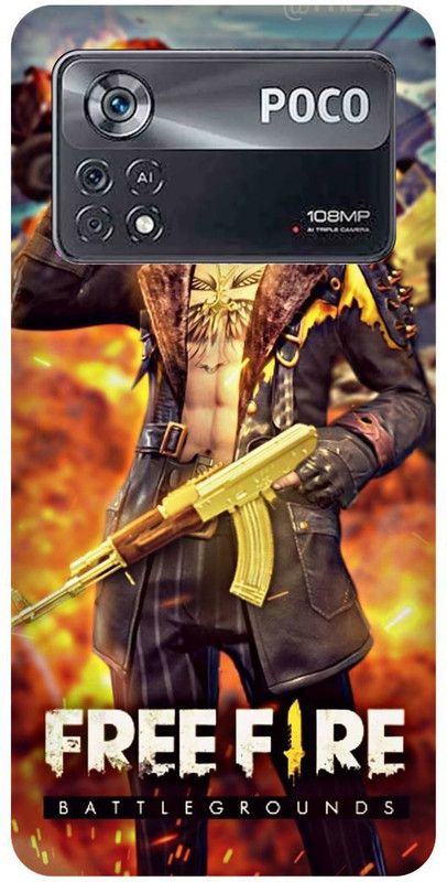 JUGGA Back Cover for POCO X4 Pro 5G, MZB0AWDIN, GERENA, FREEFIRE, GUEGO, GUN, METAL  (Yellow, Hard Case, Pack of: 1)