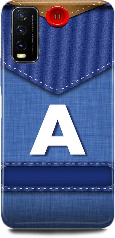 FUGGA Back Cover for Vivo Y12s, V2033, A, LETTER, ALPHABET, BLUE, JEANS, PATTERN, A, NAME  (Multicolor, Hard Case)