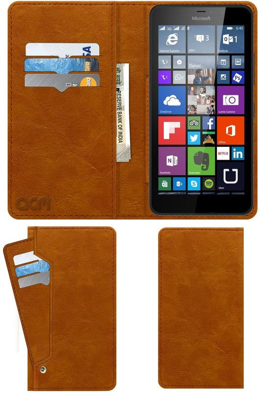 ACM Flip Cover for Microsoft Lumia 640  (Gold, Cases with Holder, Pack of: 1)