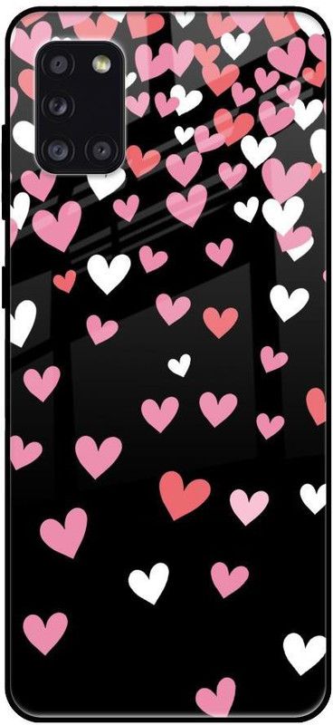 QRIOH Glass Back Cover for Samsung Galaxy A31  (Black, Red, Grip Case, Silicon, Pack of: 1)
