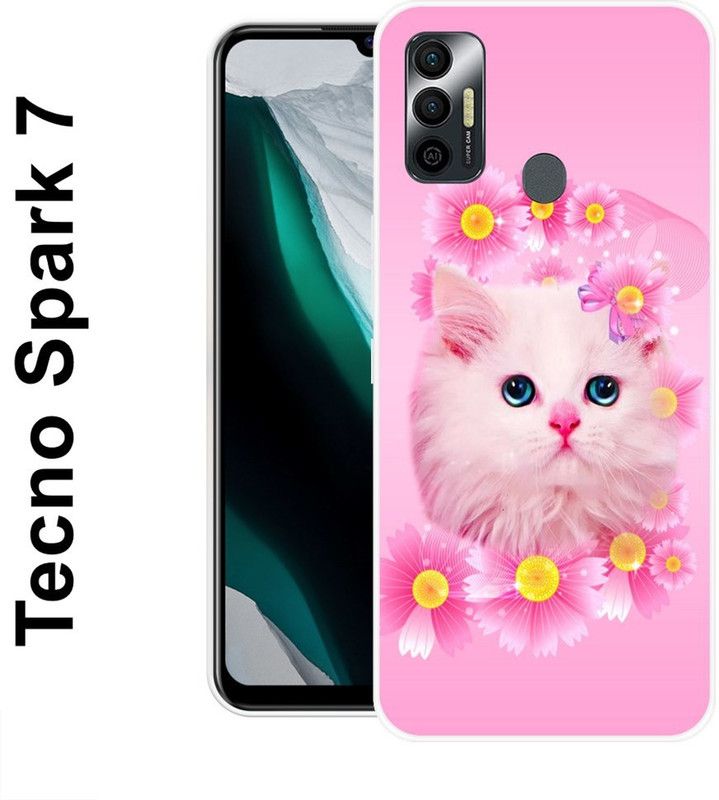 INDIALAND Back Cover for Tecno Spark 7, Tecno Spark 7T  (Pink, White, Grip Case, Silicon)