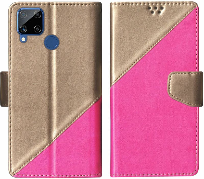SBMS Flip Cover for Realme C15 Multicolor  (Pink, Shock Proof, Pack of: 1)