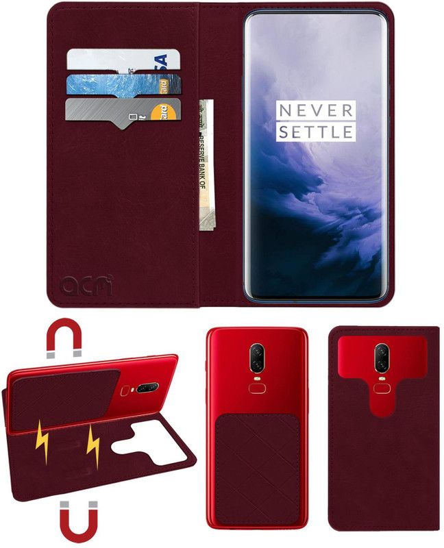 ACM Flip Cover for Oneplus 7 Pro  (Maroon, Cases with Holder, Pack of: 1)