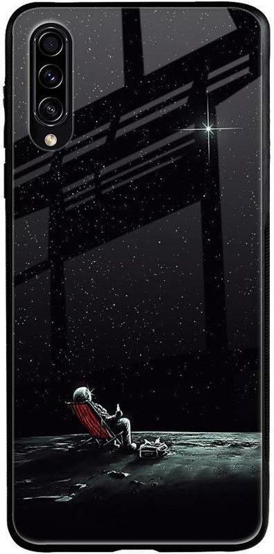 QRIOH Glass Back Cover for Samsung Galaxy A70s  (Black, Grip Case, Silicon, Pack of: 1)