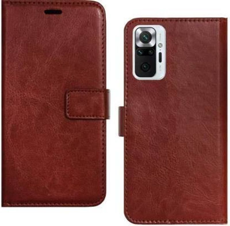 GROOZ Flip Cover for Redmi Note 10 Pro Max  (Brown, Dual Protection, Pack of: 1)