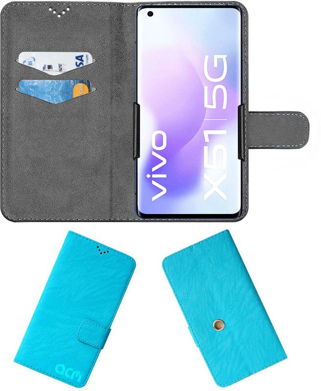 ACM Flip Cover for Vivo X51 5G  (Blue, Cases with Holder, Pack of: 1)