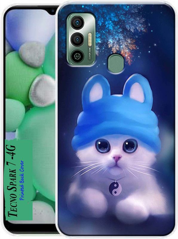 HEXAcase Back Cover for Tecno Spark 7  (White, Blue, Dual Protection, Silicon)
