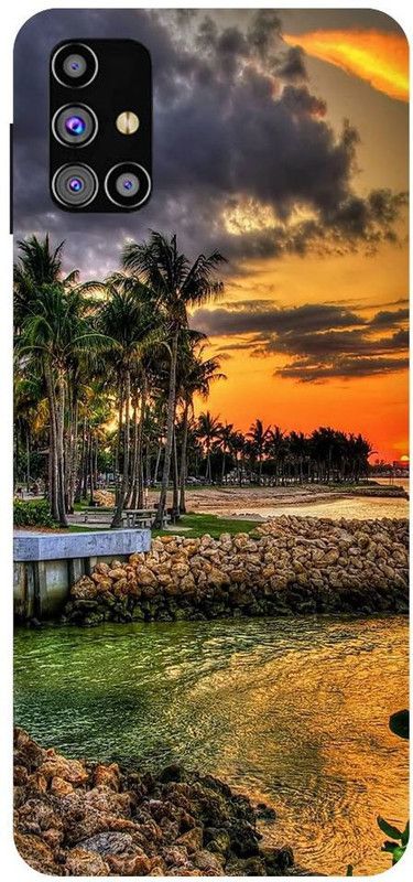 URCHIN Back Cover for Samsung M30s natural, tropical, trees, sky, beautiful sea, water  (Multicolor, Shock Proof, Pack of: 1)