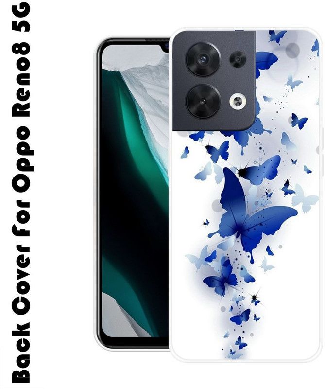 KUDI Back Cover for Oppo Reno8 5G  (Blue, White, Grip Case, Silicon, Pack of: 1)