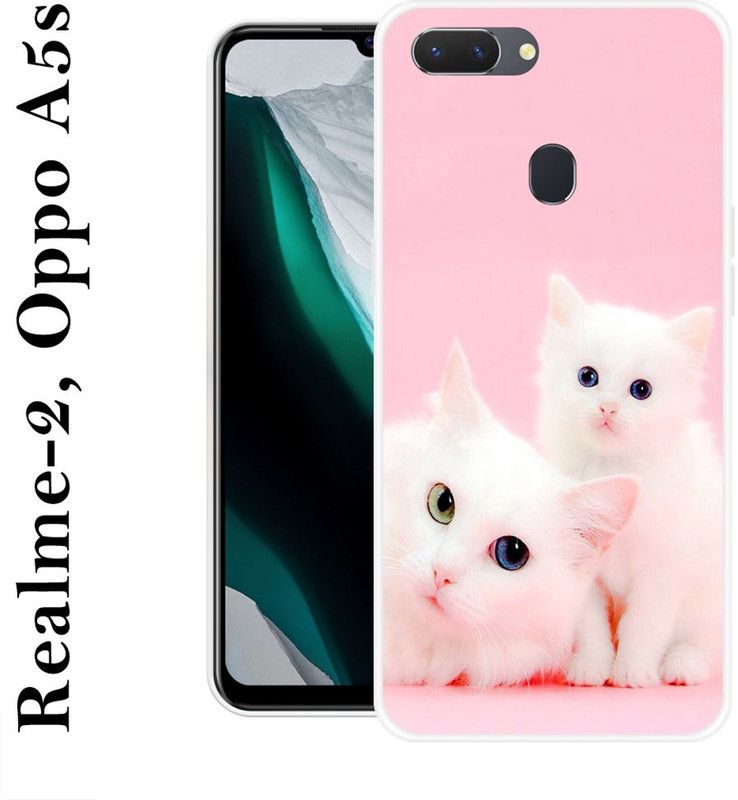 INDIALAND Back Cover for Realme 2  (Pink, White, Grip Case, Silicon)