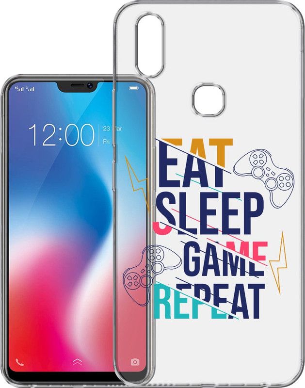 HANIRY Back Cover for Vivo V9 / 1723 back cover / EAT SLEEP GAME REPEAT TEXT / Designer / PNG_77  (Multicolor, Flexible, Silicon, Pack of: 1)