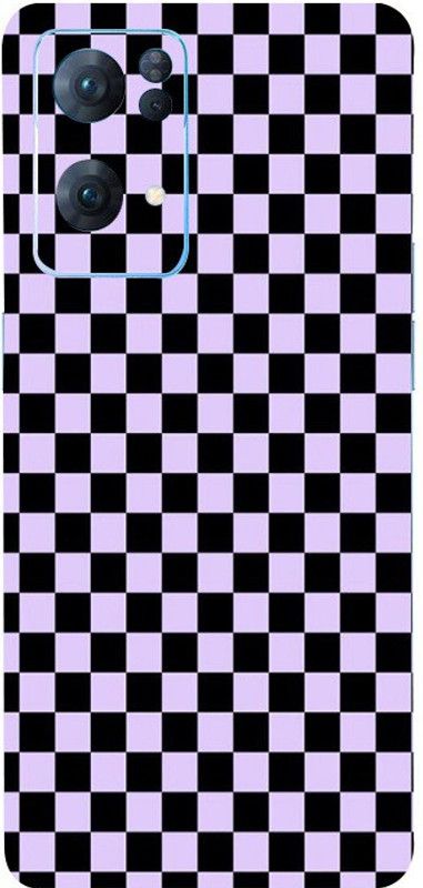 Mclaxa Black&White Checkers Mobile Back Skin, Black&White Checkers, OPPO RENO 7PRO Mobile Skin  (purple,black)