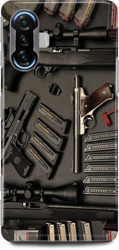 play fast Back Cover for POCO F3 GT GUN, BULLETS, RIFFLE, PISTOL, BANDOOK  (Silver, Hard Case)