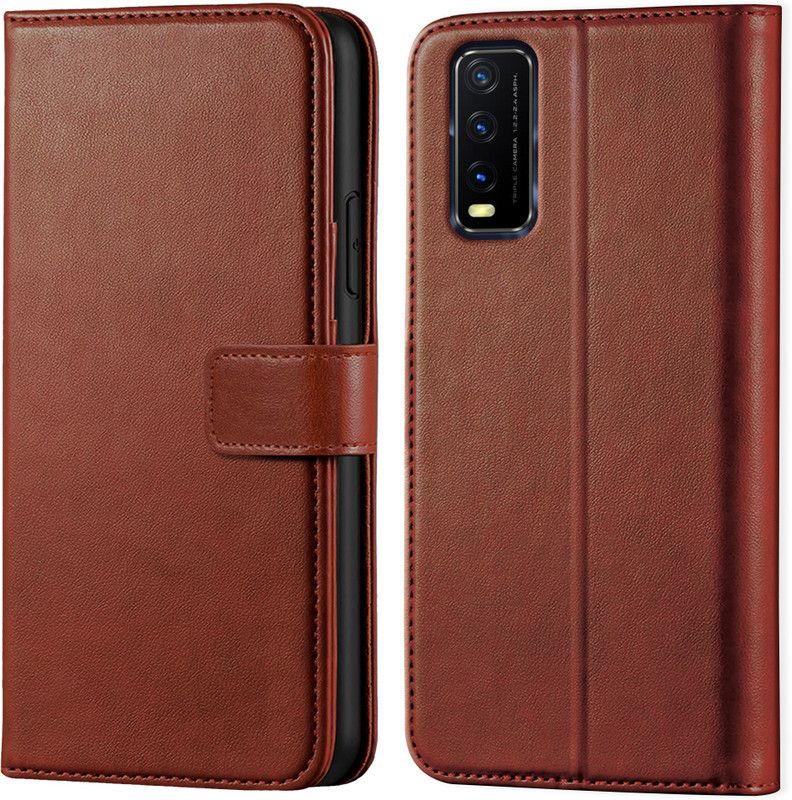 Asgeot Wallet Case Cover for Vivo Y20S | Inside TPU with Card Pockets | Wallet Stand | Magnetic Closure |  (Brown, Grip Case, Pack of: 1)