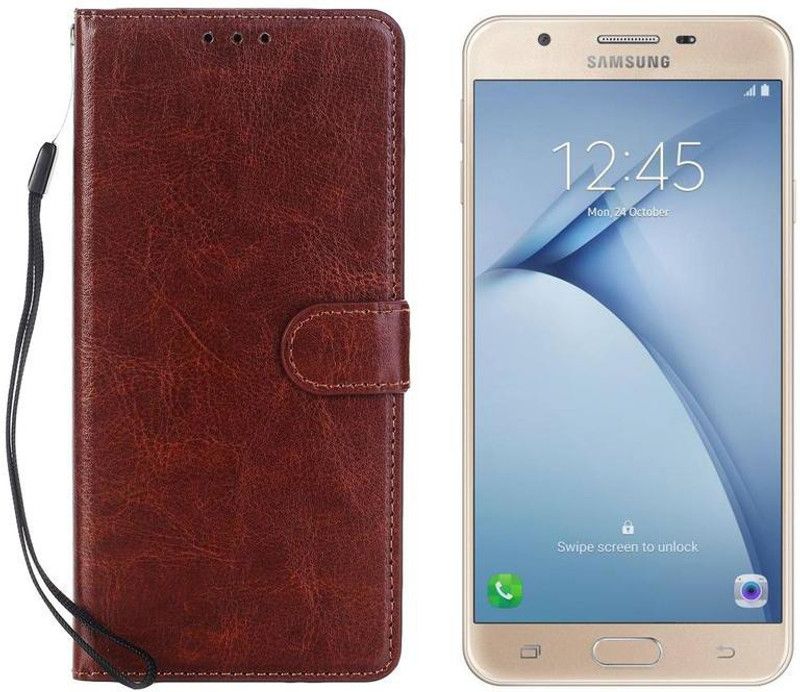 Dgeot Flip Cover for Samsung Galaxy On Nxt (Gold, 64 GB) (3 GB RAM)  (Brown, Dual Protection, Pack of: 1)