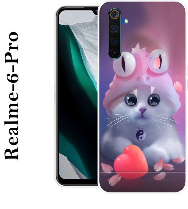REALKING Back Cover for Realme 6 Pro  (Pink, White, Silicon)