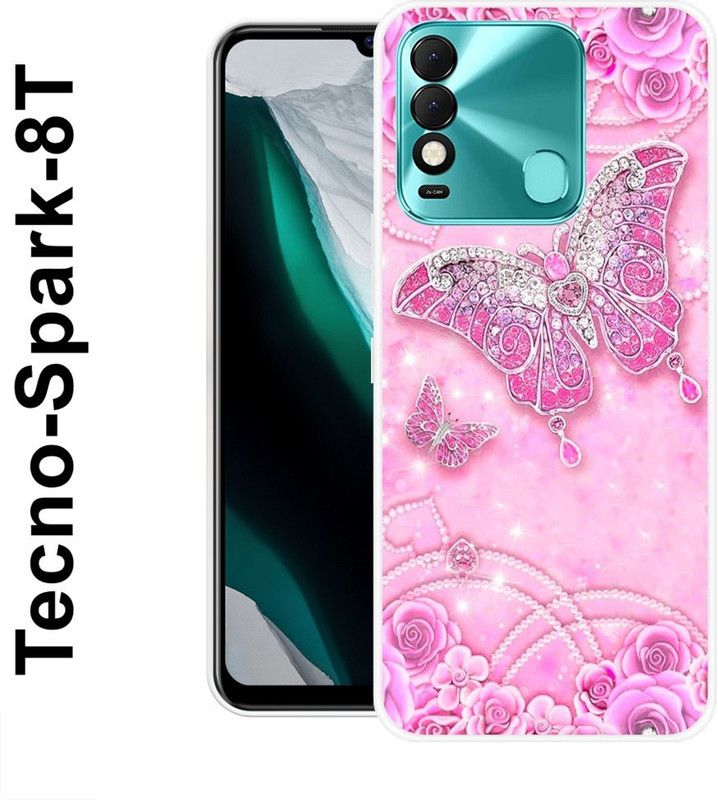 INDIALAND Back Cover for Tecno Spark 8T  (Pink, Silver, Silicon)