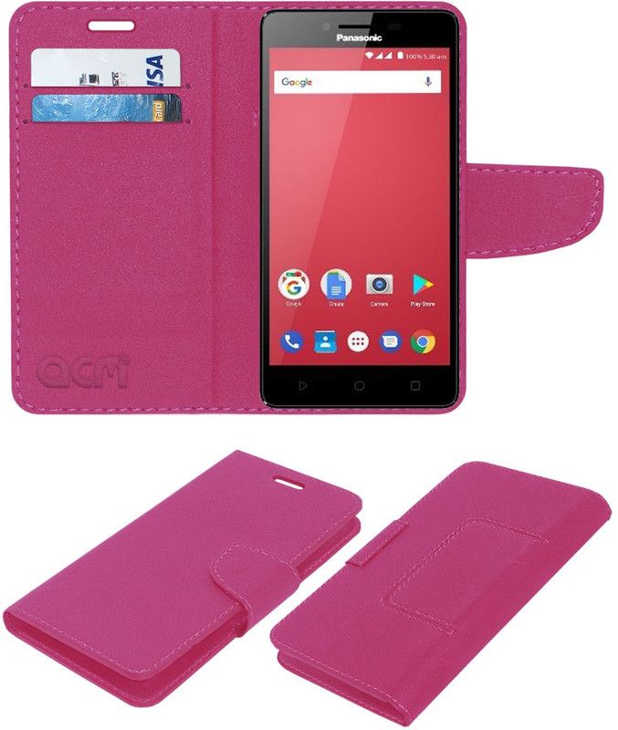 ACM Flip Cover for Panasonic P95  (Pink, Cases with Holder)