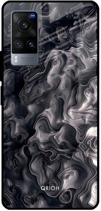 QRIOH Glass Back Cover for Vivo X60  (Black, Grip Case, Silicon, Pack of: 1)