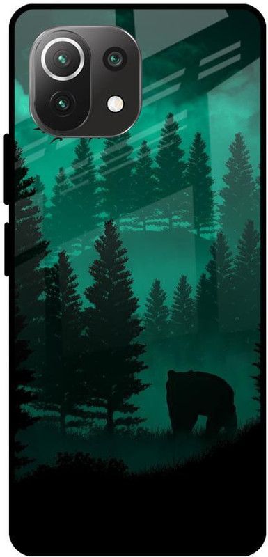 QRIOH Glass Back Cover for Mi 11 Lite  (Black, Green, Grip Case, Silicon, Pack of: 1)