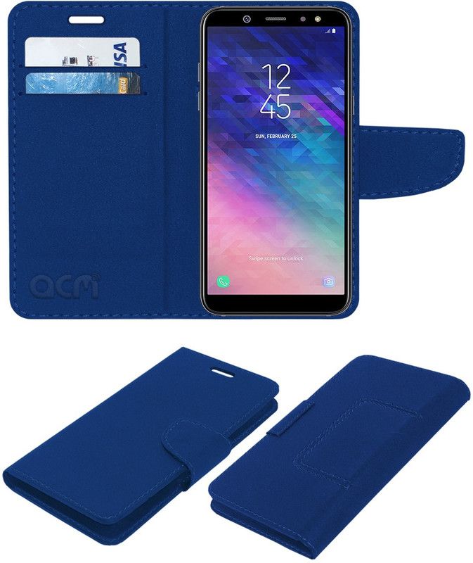ACM Flip Cover for Samsung Galaxy A6  (Blue, Cases with Holder, Pack of: 1)
