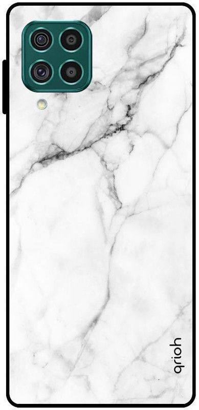 QRIOH Glass Back Cover for Samsung Galaxy F62  (White, Grip Case, Silicon, Pack of: 1)