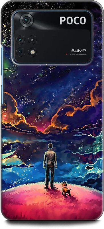 WallCraft Back Cover for POCO M4 Pro GALAXY, STARS, DOG, MOON, MAN, COLORFULL, TEXTURE  (Multicolor, Dual Protection, Pack of: 1)