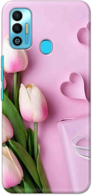 NDCOM Back Cover for Tecno Spark 7T White Pink Flowers Printed  (Multicolor, Hard Case, Pack of: 1)