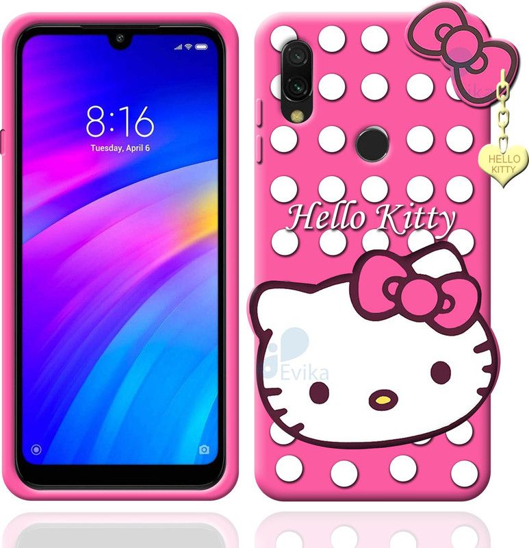 onrain Back Cover for Redmi 7 Cute Hello Kitty Silicon Flexible Case  (Pink, Grip Case)