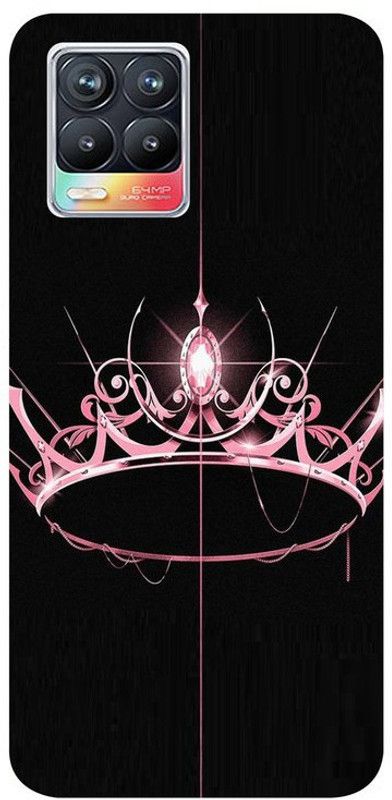 Golden Mask Back Cover for Sky Hawk Back Cover For Realme 8 Black Background And Pink Crown  (Multicolor, Waterproof, Silicon, Pack of: 1)