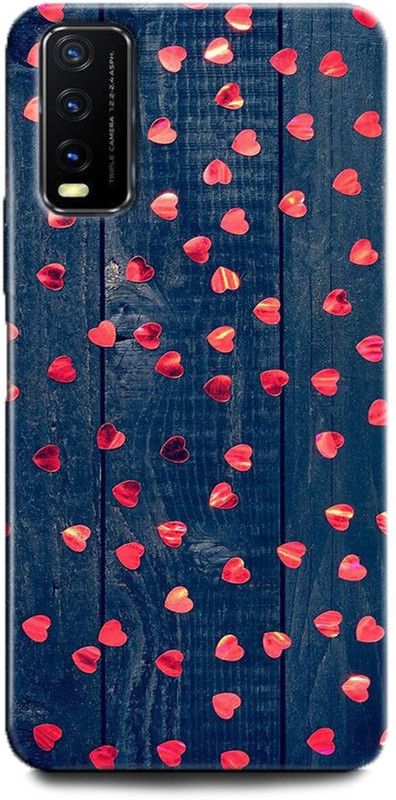 INDICRAFT Back Cover for Vivo Y12G, V2068 LOVE, RED HEARTS, VALENTINES DAY, WOOD, TEXTURE  (Multicolor, Dual Protection, Pack of: 1)
