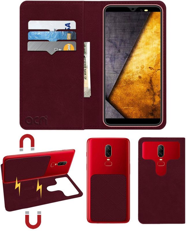 ACM Flip Cover for Ikall K460  (Maroon, Cases with Holder, Pack of: 1)