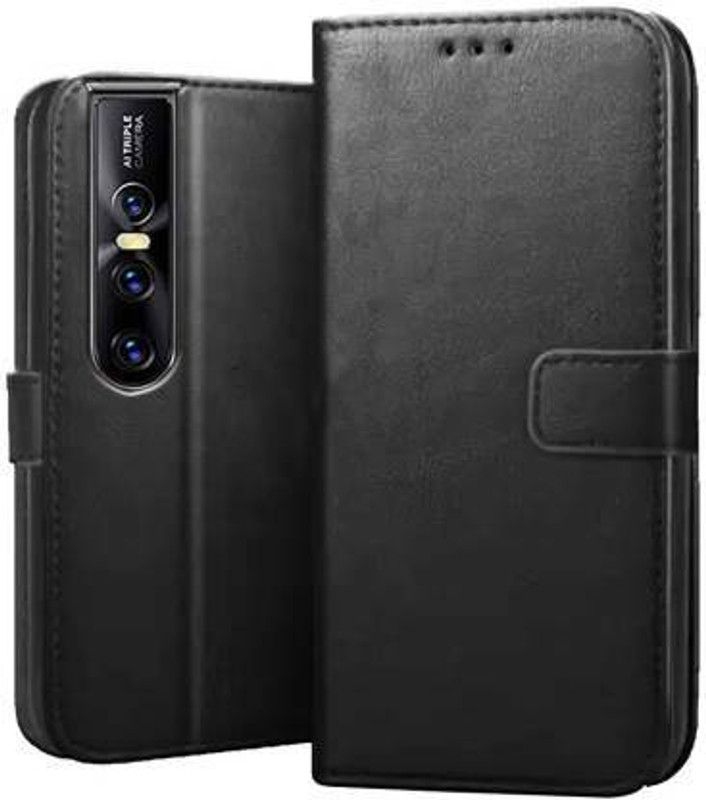 Casely Flip Cover for Vivo V15 Flip Cover Leather Magnetic Flip Wallet Case Cover  (Black, Dual Protection, Pack of: 1)