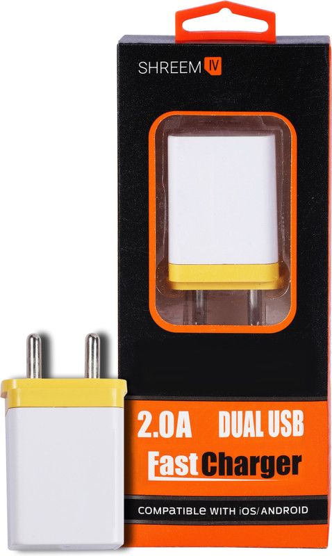MOBIBASICS NA 2 A Multiport Mobile 2.0A Dual USB Smart / Fast Charger With 2 USB Charger For All V8 Android Devices Charger with Detachable Cable  (White, Cable Included)