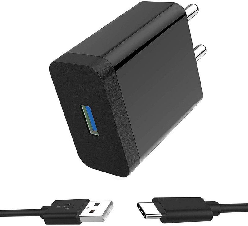 Shopnet 18 W Adaptive Charging 2.4 A Mobile Type-C Charger For TCL 20B QC 2.4, Rapid, MI, VOOC, AFC Charger with Detachable Cable  (Black, Cable Included)